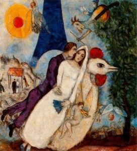 Gli sposi della Tour Eiffel (1938), Marc Chagall.