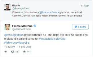 Emma Marrone replica all'attacco di un utente Twitter