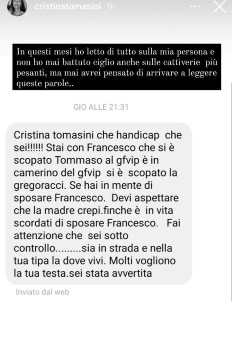 Minacce alla fidanzata di Francesco Oppini