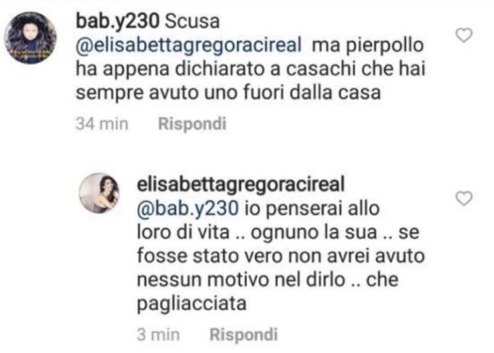 Risposta di Elisabetta Gregoraci su Instagram